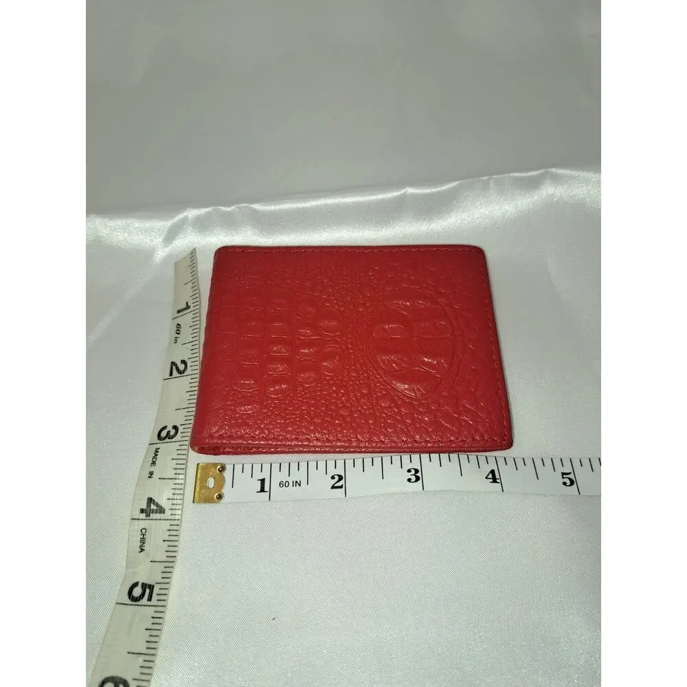 Holiday Sale! Red Minimalist Alligator Leather Slim Unisex Card-Cash Wallet